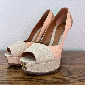 Fendi Tri Color Fendista Colorblock Lizard-Embossed Peep Toe Platform Pumps 38